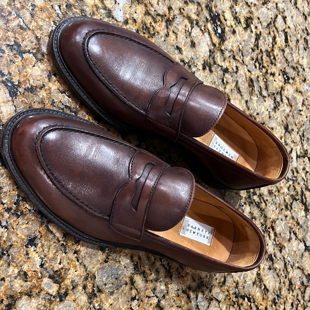 Barneys New York Brown Leather Loafers